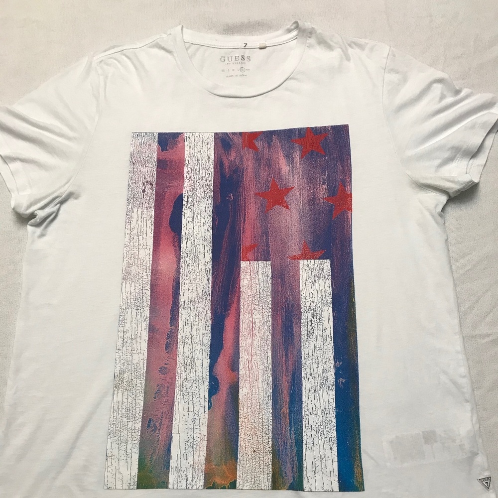 GUESS Men's Vintage American Flag T-Shirt